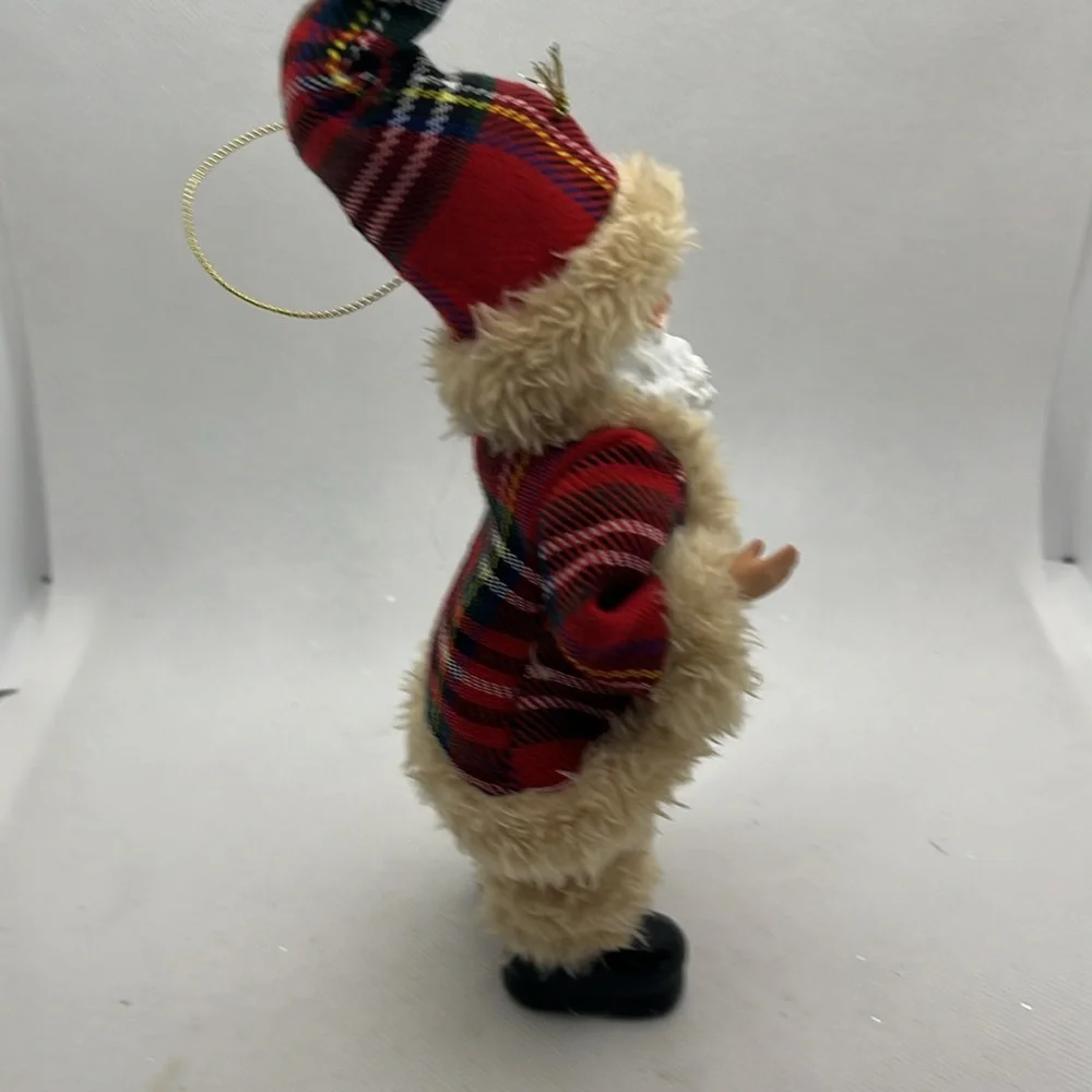 Old World Santa Claus Ornament Plaid Red 7”